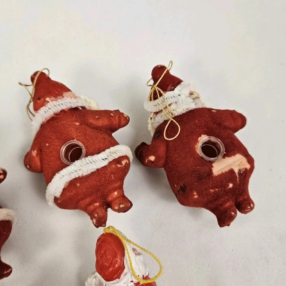 Vintage 6 Blow Mold Santa Mrs Clause Christmas Tree Light Covers MCM Flocked